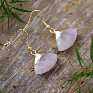Natural Stone Fan Shaped Drop Earrings Geometric Design Amazonite Rose Quartz Bezel Setting <b>Light</b> Luxury Style Jewelry - Product Image 4