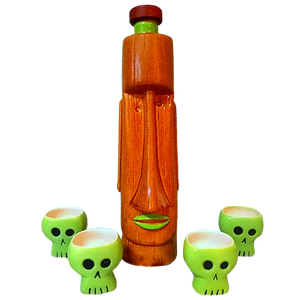 Ensemble de 4 mini verres à shot et tasses en céramique peints à la main avec bouteille Tiki, non toxique, sans plomb ni cadmium, sans BPA - Product Image 1