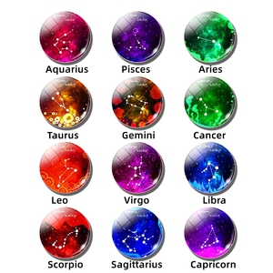 Regenboogkleurige 12 Zodiac <span class=keywords><strong>Star</strong></span> Orbit-kraag, modieuze ronde glazen koepelbroche, groothandel in studenten Zodiac-rugzakbadges - Product Image 2