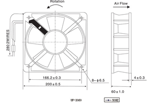 Ventilateur axial à roulements à billes sans balais AC 20060 200x200x60mm 110V 220V 380V Haut débit d'air Faible bruit pour four industriel Armoire Récolteuse - Product Image 4