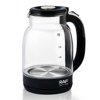 Bouilloire électrique en verre transparent RAF R.7200, 1500W, chauffe-eau rapide, capacité de 2,0L, base rotative à 360 degrés, utilisation domestique