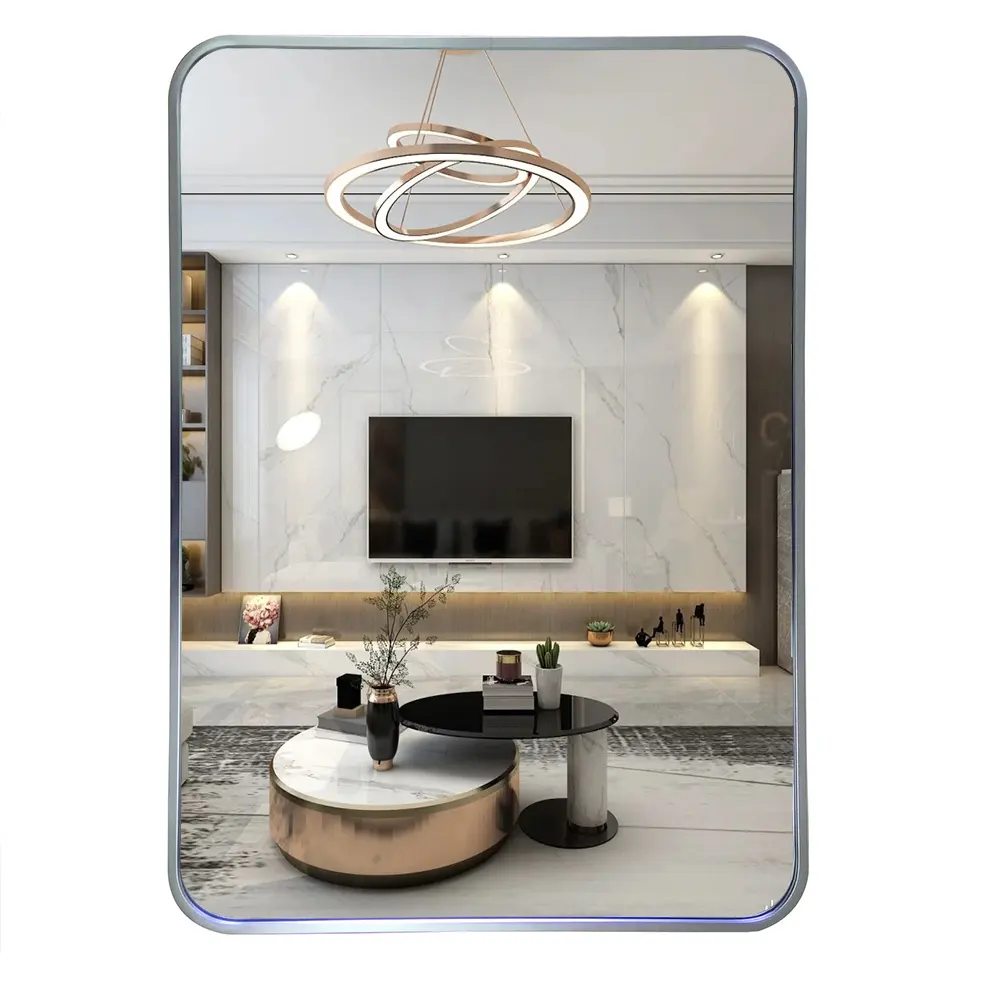 Custom Wholesale Luxury Large Big Silver Gold Metal Framed Rectangular Full Decoration Bathroom Dressing Hung Wall Mirror