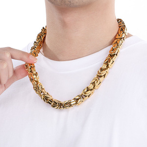 Collier byzantin en acier inoxydable plaqué sous vide, chaîne à maillons plats, bijoux de mode européens et américains pour hommes - Product Image 4