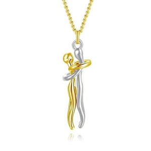 Хит продаж: креативное персонализированное ожерелье-подвеска из позолоченной нержавеющей стали с бамбуковой цепочкой, унисекс, для пар, в форме объятий - Product Image 3