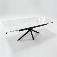Table à manger extensible en pierre frittée, base en métal, motif marbre moderne de luxe, vente en gros
