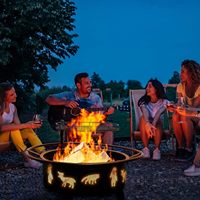 Barbecue multifonctionnel d'extérieur en acier au carbone noir, brasero autoportant pour cuisson au charbon de bois