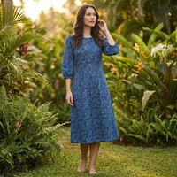 Robe longue maxi en laine crochetée imprimée pour femme, style OEM ODM, ample, à manches longues, en modal doux, vintage, élégante, pour le bureau ou les soirées, col montant, épaisse