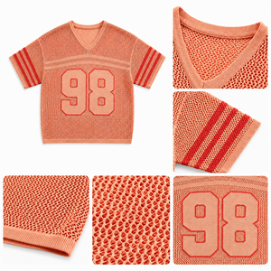 Suéter de punto con bloques de color para hombre, estilo universitario vintage, con rayas numéricas y diseño hueco, jersey deportivo. - Product Image 5