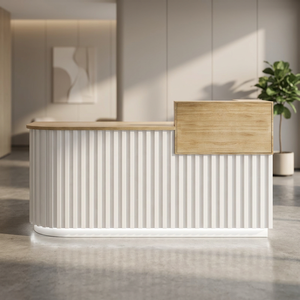 Modern White Wood Grain Reception <b>Desk</b> Checkout Counter Commercial Lobby Front <b>Desk</b> for Shop Office Hotel - Product Image 2