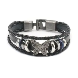 Lichtmetalen Vintage Punk Rock Band Vlinder Multilayer Breien Armband AYB003