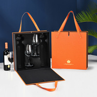 Mallette de transport de vin en cuir Pu Double boîtes d'emballage de bouteille en verre sacs-cadeaux de vin avec 2 verres à vin transparents