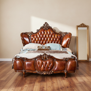 <span class=keywords><strong>Cama</strong></span> con Dosel Estilo Victoriano <span class=keywords><strong>de</strong></span> Lujo con Cabecera <span class=keywords><strong>de</strong></span> Cuero Marrón Acolchado y Tallados en Madera - Product Image 5