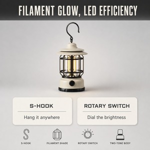 Lanterne de camping LED vintage crème et noire, lampe suspendue ou sur pied à filament, rétro, étanche, portable pour la pêche et la <span class=keywords><strong>randonnée</strong></span>, OEM - Product Image 3