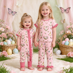 Robe Salopette Rose en Soie Lactée à Imprimé Lapins et Fleurs pour Filles, Vêtement Mignon Nouvelle Mode Printemps, Vente en Gros - Product Image 6