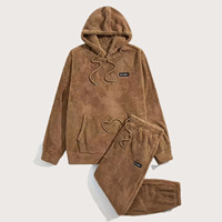 Ensemble Homme Polaire Sherpa Ample Sweat à Capuche et Pantalon de Jogging Vente en Gros Style Décontracté Coupe Ample Teddy Unisexe pour l'Hiver