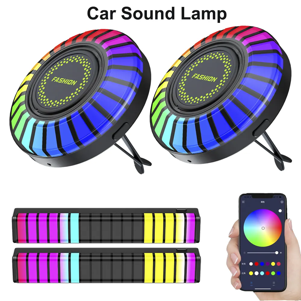 Car Music Rhythm Lamp Air Freshener RGB LED Strip Sound Control Voice Rhythm Light 256 Colors Option App Control