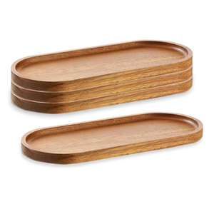 Plateau à pain en bois d'acacia, style moderne, sans BPA, plateau en bois pour le goûter, plateau à collations pour hôtel, fête, (plusieurs tailles) - Product Image 1