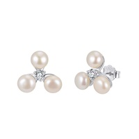 Großhandel 925 Sterling Silber Zirkon Süßwasserperlen Ohrstecker Vergoldete Kleeblatt Silber Perlen Schmuck für Damen