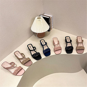 Sandales et mules d'été à talons compensés, dernières tendances, talons épais, escarpins mi-hauts pour femmes, chaussures à talons hauts de créateur avec nœud pour <span class=keywords><strong>femme</strong></span> - Product Image 1