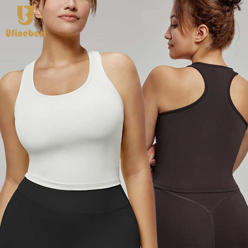 Plus Size Gym Fitness Women Yoga Sports Tank Top Racer Back Yoga Bra Soft High Elastic Sleeveless Crop Top