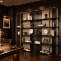Étagère de présentation en métal doré champagne de luxe moderne, étagère ouverte pour boutique de vêtements, étagère modulaire pour salle d'exposition, bibliothèque OEM ODM