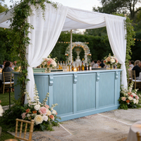 Comptoir de bar rectangulaire plat en bois à nervures élégant personnalisé pour les événements de mariage, les fêtes, la location de bar, le cabinet à vin