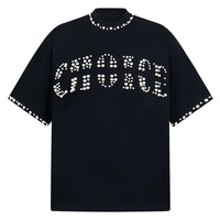 Streetwear de haute qualité personnalisé en gros T-shirt unisexe à col haut 100% coton de marque de luxe à perles et bulles