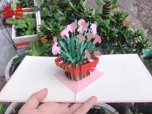 Wholesale 3D <b>Pop</b> <b>Up</b> Greeting <b>Card</b> Big Pink Carnation Flower Basket Handmade <b>Card</b> for <b>Birthday</b> Spring Gift - Product Image 2