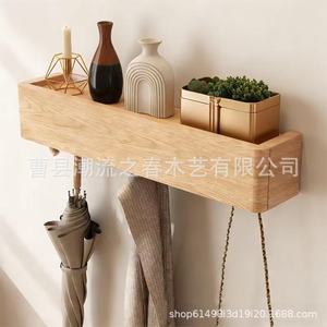 Wooden <b>wall</b> <b>shelf</b> for living room ornaments, entryway key storage rack, coat rack, <b>wall</b>-<b>mounted</b> storage unit - Product Image 2