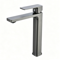 Robinet de lavabo moderne haut en alliage de zinc gris anthracite, mitigeur monocommande chaud/froid pour projets hôteliers et d'appartements