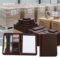 Porte-documents professionnel en cuir personnalisé avec fermeture éclair, organiseur, compartiment de présentation, calculatrice solaire, rangement pour cartes, format A4