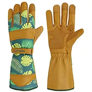 OLSON DEEPAK Womens Gardening Gloves with Grain Leather for Yard Work, Rose Pruning and Daily Work perfect fitting for women