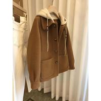 Manteau Femme en Laine Automne Hiver, Manches Longues, Capuche, Boutonnage Simple, Surpiqûres, Décontracté et Coupe-Vent