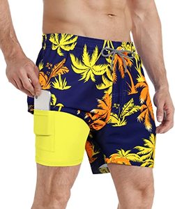 Men's Swim Trunks Compression Lined <b>Swimsuit</b> Quick Dry Swimwear Fashion Print Cropped Board Shorts - Product Image 2