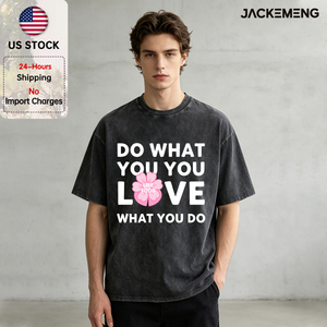 T-shirt Oversize in Cotone Lavato Morbido con Stampa Floreale e Citazione a Tema Cibo 'Do What You Love Life' Stile Retrò Casual Magazzino USA - Product Image 1