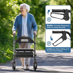 Foldable <b>Rollator</b> <b>Walker</b> with Seat for Seniors Heavy Duty Height Adjustable Mobility Walking Aid with Anti Slip Wheel Brake - Product Image 4