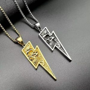 yunnique Men's Lightning Skull <b>Titanium</b> Steel Pendant Necklace Stainless Steel Jewelry Gift Asymmetry Geometric Design DZ077 - Product Image 2