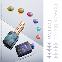 JTING Collection de Gels Effet Œil de Chat 6 Couleurs Flower Secret, Graphiques Magnétiques, Effet Fort, Paillettes Réfléchissantes, Vernis à Ongles Gel Effet Œil de Chat