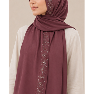 Miss Color Plain Dyed Stone Embellished Crepe <b>Shawl</b> Premium Polyester Chiffon Soft Touch Lightweight Breathable 70x190 Trad - Product Image 4