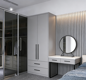 Armoire coulissante de chambre à coucher moderne BALOM avec éclairage intégré, panneau miroir, porte en MDF pour la maison, l'appartement, l'hôtel - Product Image 2