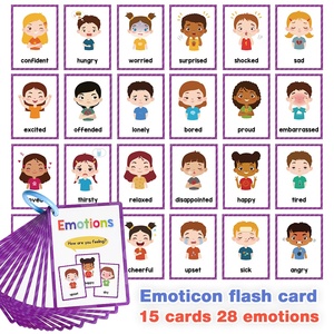 Cartes d'émotions personnalisées en papier fantaisie pour enfants, cartes de mots gaufrées, cartes laminées imperméables, jouets éducatifs SEL pour l'apprentissage émotionnel préscolaire - Product Image 4