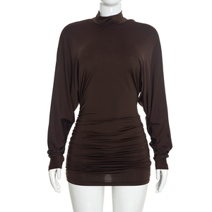 Viviblook Q26DS179 Vestido Corto Sexy de Manga Larga con Espalda Descubierta para Mujer, Color Sólido, Nuevo para Otoño - Product Image 4