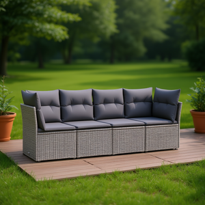 Conjunto de Sofá Grande para Jardín de Ratán PE Gris con Fundas Extraíbles - Product Image 2