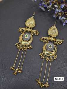 Pendientes Tradicionales de Latón Chapado en Oro Estilo Kashmiri, Diseño Elegante en Forma de Lágrima, Hechos a Mano con Circonita, para Mujer, Bodas y Fiestas - Product Image 4