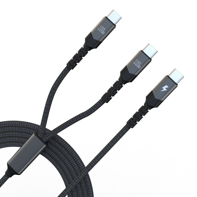 Dual USB C Fast Charging Cable 140W 2-in-1 Type C Data Cable for MacBook iPad iPhone 16 15