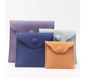 Wholesale soft Microfiber Jewelry Pouch Bag With Button Flip Luxury Gift Envelope Style with Cleaning Cloth for Earring Necklace