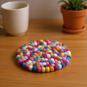 Posavasos redondo de fieltro multicolor de 22 cm, tapete decorativo para mesa, para uso en el hogar y la cocina. - Product Image 3