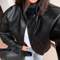 Nouvelle Collection Automne/Hiver – Veste en Cuir PU Noir Haut de Gamme pour Femme, Élégante et Tendance, Modèle Uni, Col Montant, Style 2025, Vente Transfrontalière