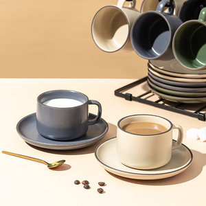 Tazas y platillos de café de cerámica esmaltada mate, tazas de café simples de cerámica de estilo nórdico moderno con platillos, venta al por mayor de - Product Image 4