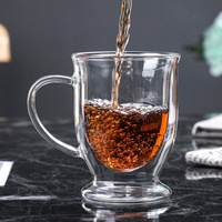 Vente en gros de tasses à café en verre à double paroi de 250 ml et 400 ml, transparentes avec poignée, résistantes à la chaleur, pour latte, cappuccino, thé, eau